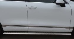 51 899 р. Защита порогов с круглыми вставками для ног из овальной трубы диаметром 120x60 мм SLITKOFF  Volkswagen Touareg  NF (2010-2014) дорестайлинг  с доставкой в г. Керчь. Увеличить фотографию 2