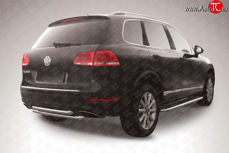 9 999 р. Двойная защита заднего бампера из труб диаметрами по 57 мм Slitkoff Volkswagen Touareg NF дорестайлинг (2010-2014) (Цвет: нержавеющая полированная сталь)  с доставкой в г. Керчь