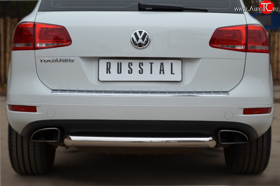 15 549 р. Одинарная защита заднего бампера из трубы диаметром 76 мм SLITKOFF  Volkswagen Touareg  NF (2010-2014) дорестайлинг  с доставкой в г. Керчь