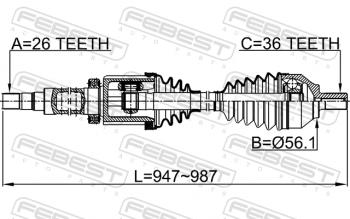 15 699 р. Правый привод передний в сборе FEBEST Volvo C30 хэтчбэк 3 дв.  дорестайлинг (2006-2009)  с доставкой в г. Керчь. Увеличить фотографию 2