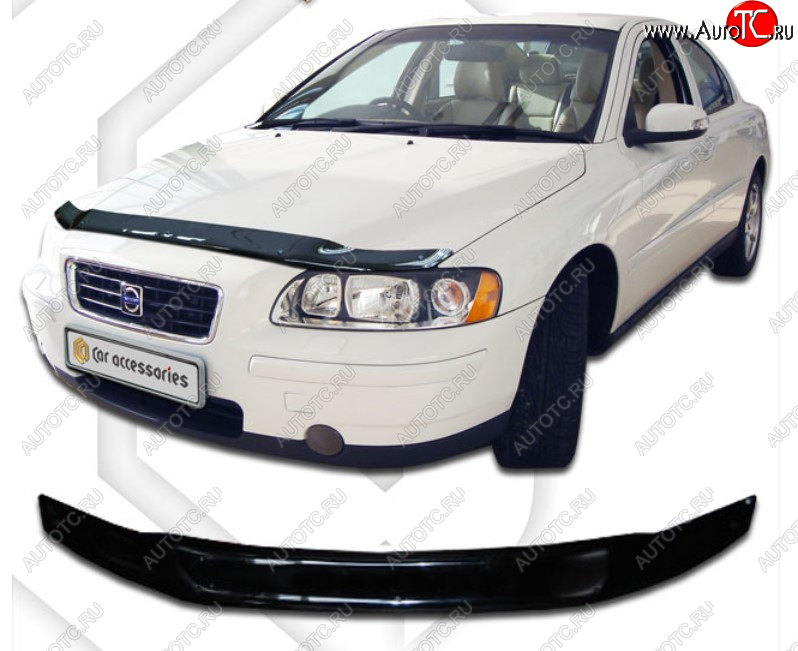 1 999 р. Дефлектор капота CA Plastic  Volvo S60  RS,RH седан (2000-2010) дорестайлинг, рестайлинг (Classic черный, Без надписи)  с доставкой в г. Керчь
