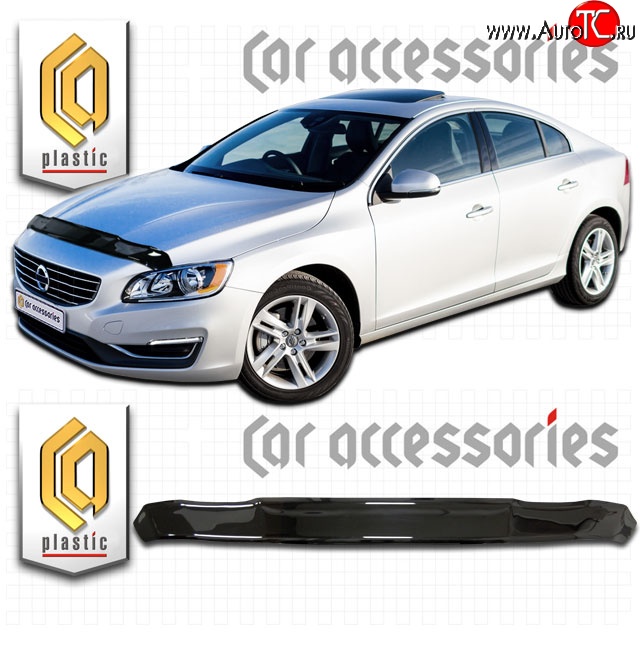 1 899 р. Дефлектор капота CA Plastic  Volvo S60  FS седан (2013-2018) рестайлинг (Classic черный, Без надписи)  с доставкой в г. Керчь