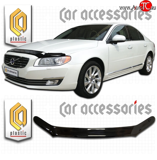 2 079 р. Дефлектор капота CA Plastic  Volvo S80  AS40,AS70, AS90 (2013-2016) седан 2-ой рестайлинг (Classic черный, Без надписи)  с доставкой в г. Керчь