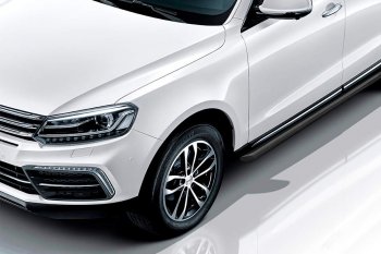 Защита порогов Slitkoff (d57 мм) Zotye Coupa  B11F (2019-2021) (Сталь с полимерным покрытием. Цвет: чёрный)