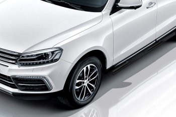 Защита порогов Slitkoff (d76 мм, с проступями) Zotye Coupa  B11F (2019-2021) (Сталь с полимерным покрытием. Цвет: чёрный)