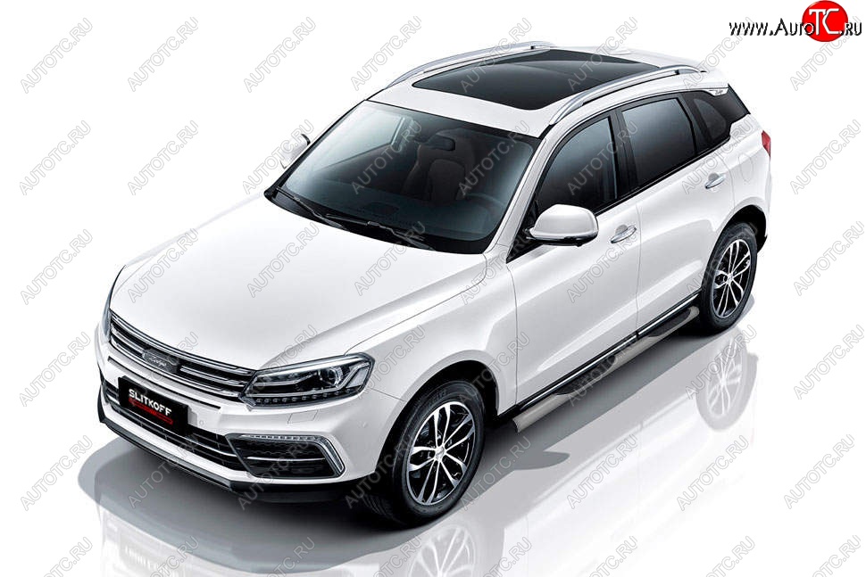 12 499 р. Защита порогов Slitkoff (d76 мм, с проступями)  Zotye Coupa  B11F (2019-2021) (Сталь с полимерным покрытием. Цвет: серебристый)  с доставкой в г. Керчь