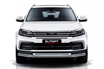 Защита переднего бампера Slitkoff (двойная, d57/57) Zotye Coupa  B11F (2019-2021)
