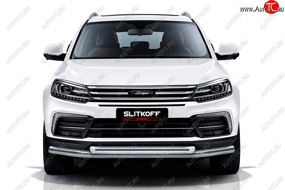 13 899 р. Защита переднего бампера Slitkoff (двойная, d57/57)  Zotye Coupa  B11F (2019-2021) (Нержавейка, Полированная)  с доставкой в г. Керчь
