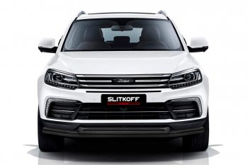 Защита переднего бампера Slitkoff (двойная, d57/57) Zotye Coupa  B11F (2019-2021) (Сталь с полимерным покрытием. Цвет: чёрный)