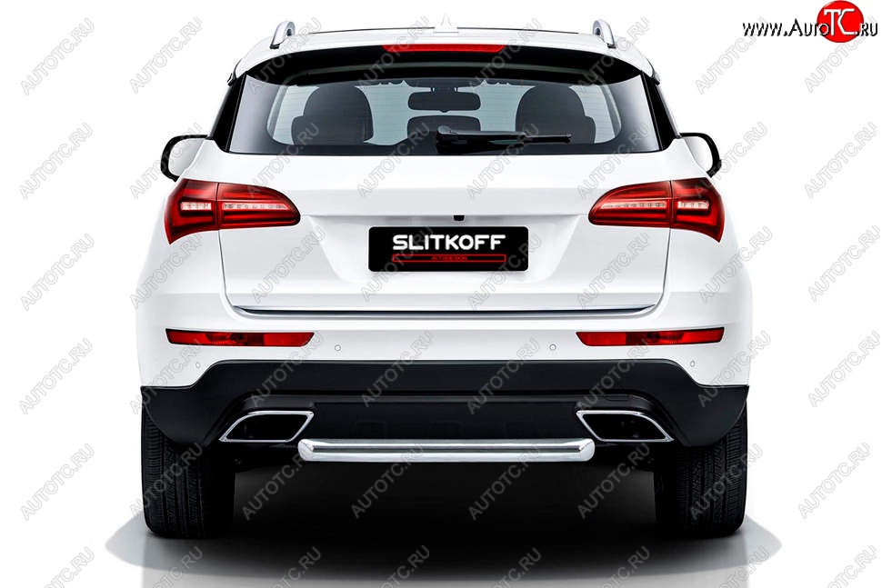 7 199 р. Защита заднего бампера Slitkoff (короткая, d57 мм)  Zotye Coupa  B11F (2019-2021) (Нержавейка, Полированная)  с доставкой в г. Керчь