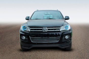 Защита переднего бампера Slitkoff (Ø57 мм, волна) Zotye T600 (2014-2021) (Сталь с полимерным покрытием в цвет: черный)