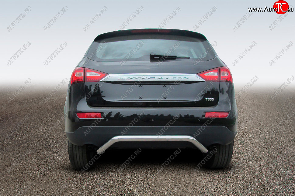 11 499 р. Защита заднего бампера из изогнутой трубы диаметром 57 мм Slitkoff Zotye T600 (2014-2021) (Цвет: нержавеющая полированная сталь)  с доставкой в г. Керчь