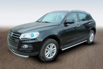 Защита порогов Slitkoff (Ø57 мм) Zotye T600 (2014-2021) (Сталь полимерным покрытием в цвет: серебристый)
