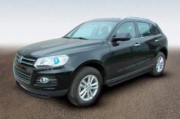 Защита порогов Slitkoff (Ø57 мм) Zotye T600 (2014-2021) (Сталь с полимерным покрытием в цвет: черный)