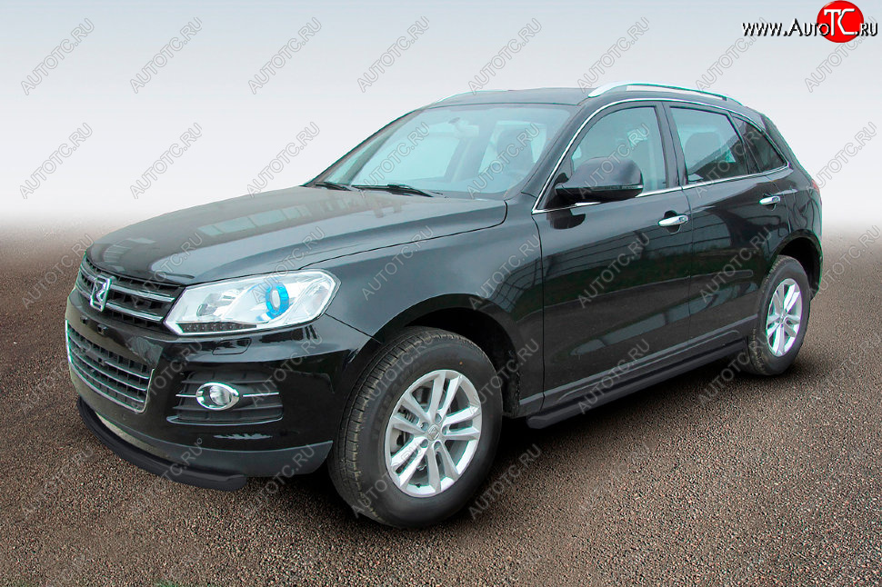 10 599 р. Защита порогов Slitkoff (Ø57 мм)  Zotye T600 (2014-2021) (Сталь с полимерным покрытием в цвет: черный)  с доставкой в г. Керчь