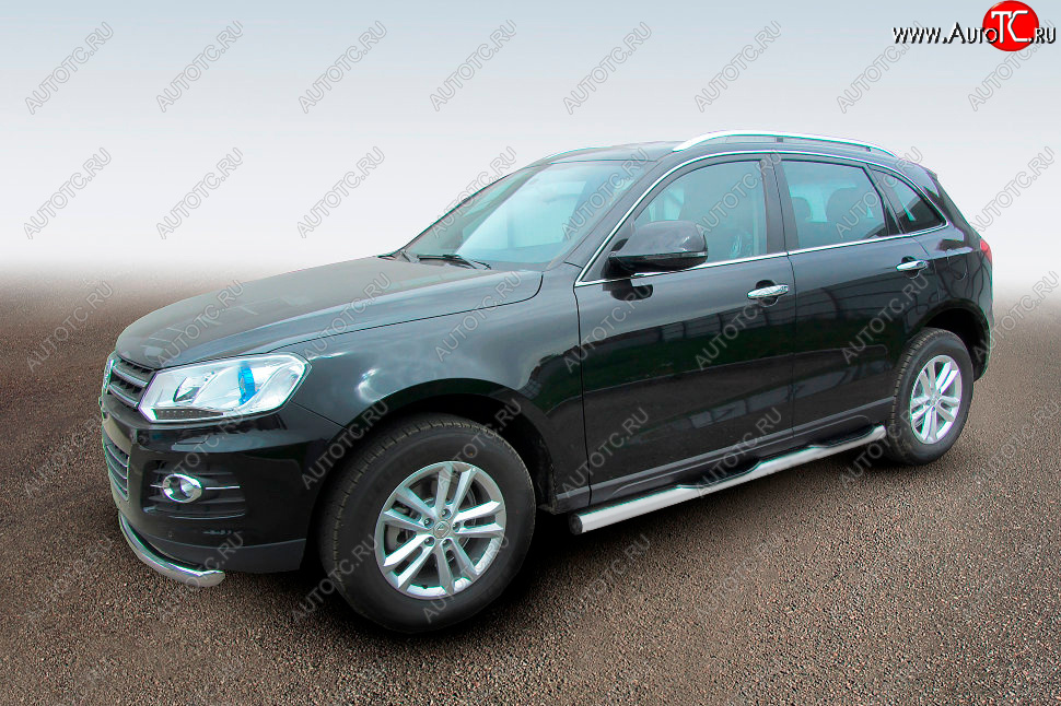 12 499 р. Защита порогов Slitkoff (Ø76 мм, с проступями)  Zotye T600 (2014-2021) (Сталь полимерным покрытием в цвет: серебристый)  с доставкой в г. Керчь