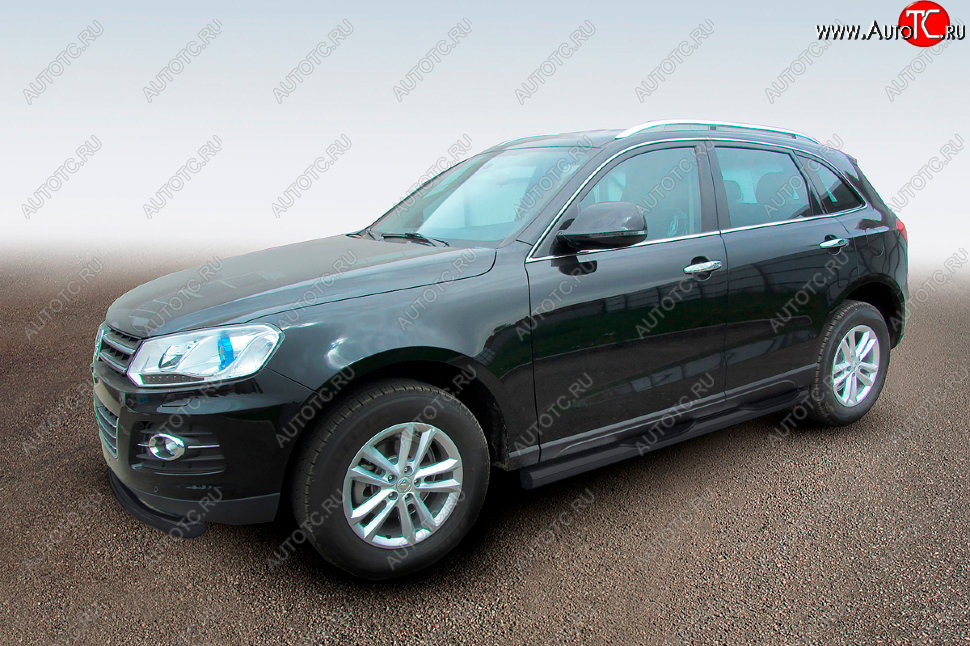 13 429 р. Защита порогов Slitkoff (Ø76 мм, с проступями)  Zotye T600 (2014-2021) (Сталь с полимерным покрытием в цвет: черный)  с доставкой в г. Керчь
